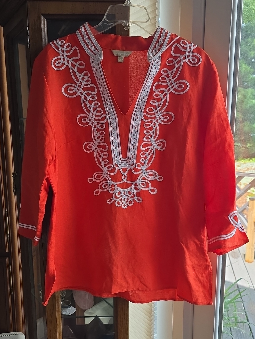 Embroidered V-Neck Tunic Top - ORANGE
